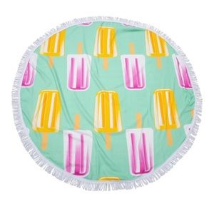 MODA Fringe Seafoam Round Beach Towel Popsicle‎ NWT 55" Swim Beach Pool